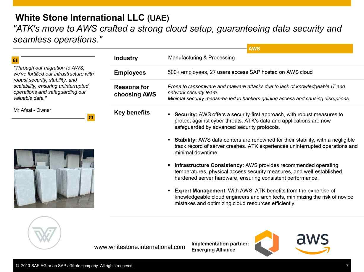 ATK's move to AWS guaranteeing data security of SAP B1 at White Stone