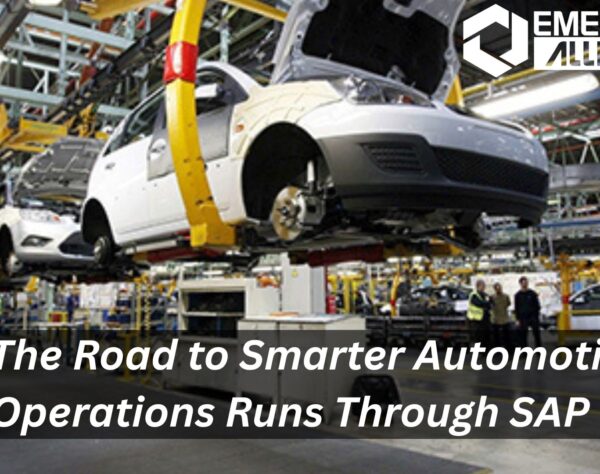 Promotional image with automotive assembly line background and the text 'The Road to Smarter Automotive Operations Runs Through SAP B1', showcasing ERP solutions for the automotive industry.