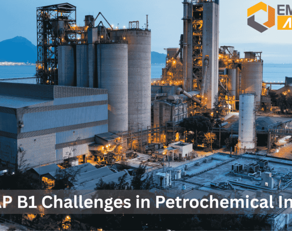 SAP B1 dashboard in a petrochemical plant control room showing real-time data and operations