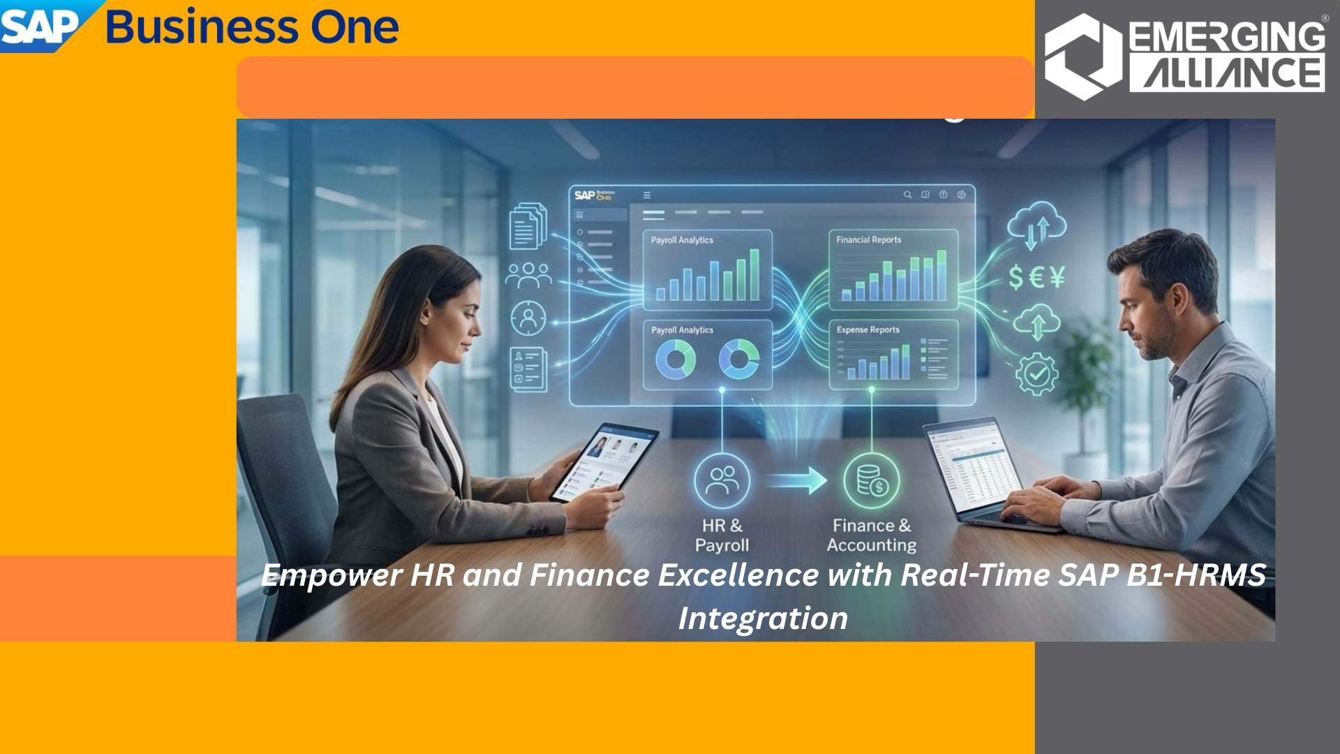SAP B1-HRMS & Payroll system showing HR and finance integration dashboard