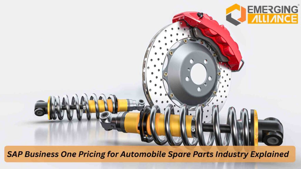 SAP Business One Pricing dashboard showing cost calculator for automobile spare parts industry