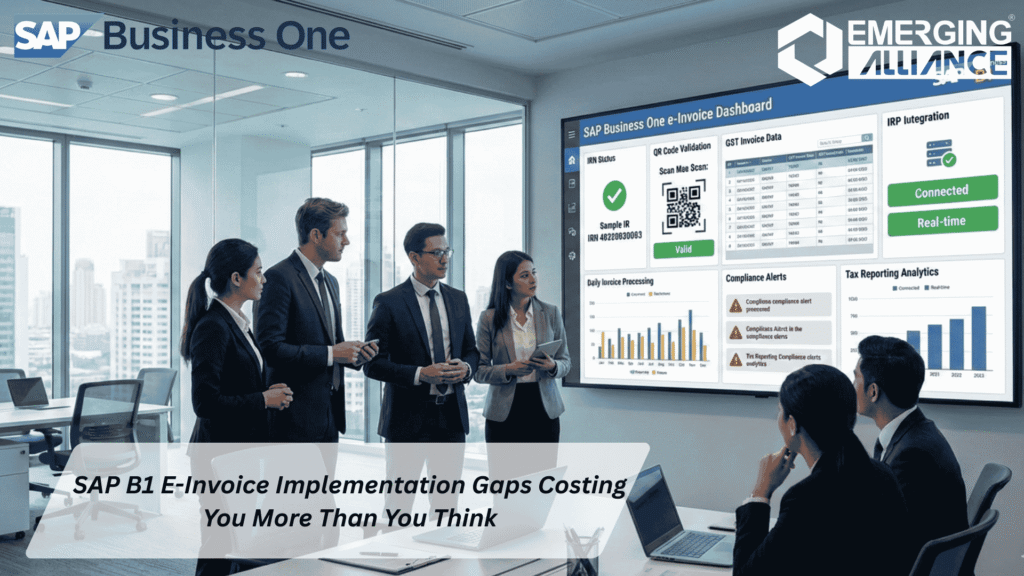 SAP B1-e-invoice system showing IRN generation, QR code validation and Invoice Registration Portal integration