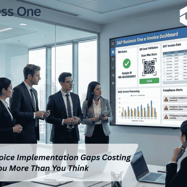 SAP B1-e-invoice system showing IRN generation, QR code validation and Invoice Registration Portal integration