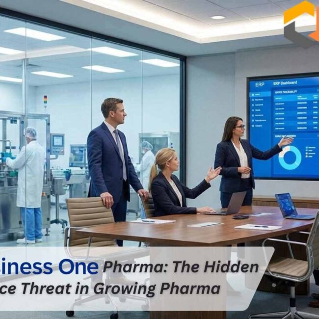 SAP B1 Pharma dashboard showing batch tracking, quality management, and real-time pharma reporting
