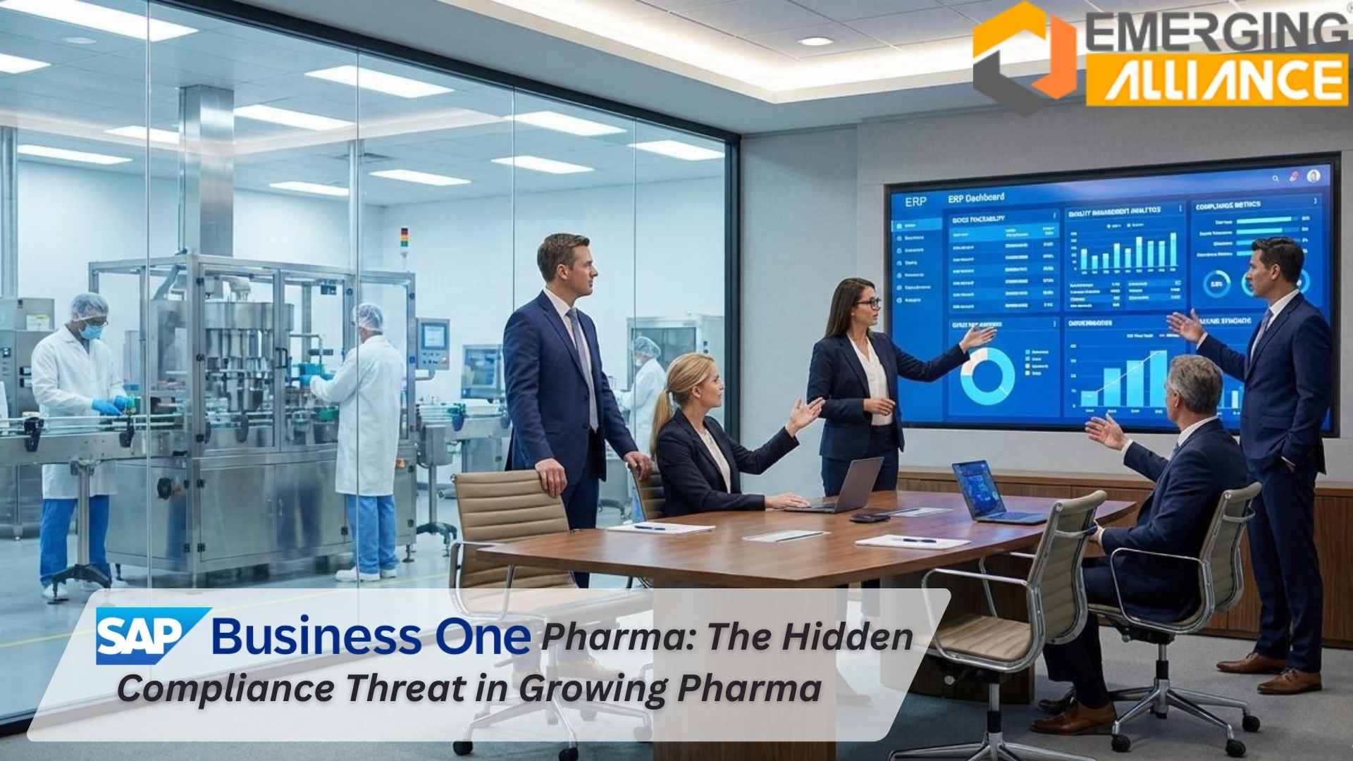 SAP B1 Pharma dashboard showing batch tracking, quality management, and real-time pharma reporting
