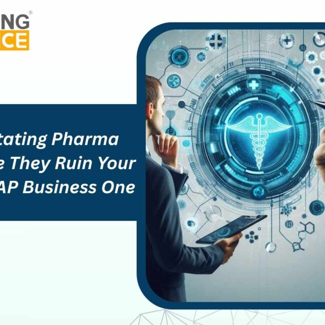 SAP Business One Pharma software dashboard showing batch tracking, quality management, and cost control