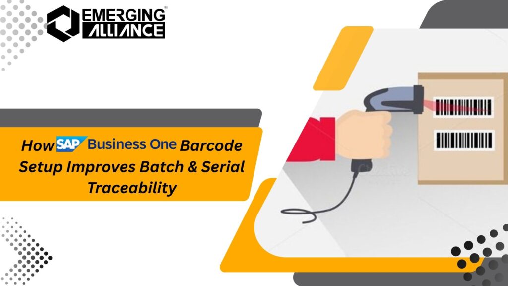 SAP B1 barcode scanning system showing batch and serial inventory traceability in warehouse operations
