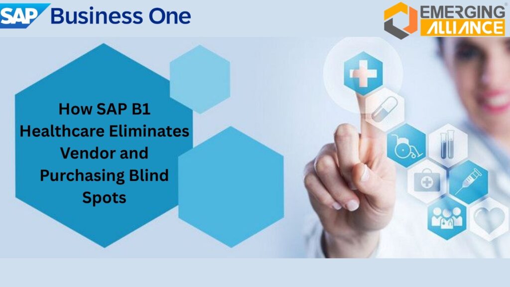 SAP B1 healthcare dashboard showing vendor management, procurement analytics, and hospital inventory insights.