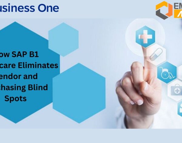 SAP B1 healthcare dashboard showing vendor management, procurement analytics, and hospital inventory insights.
