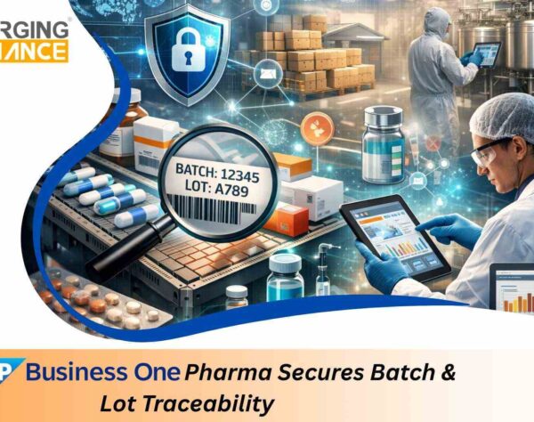 SAP Business One Pharma dashboard showing batch traceability and inventory visibility for pharmaceutical manufacturing.
