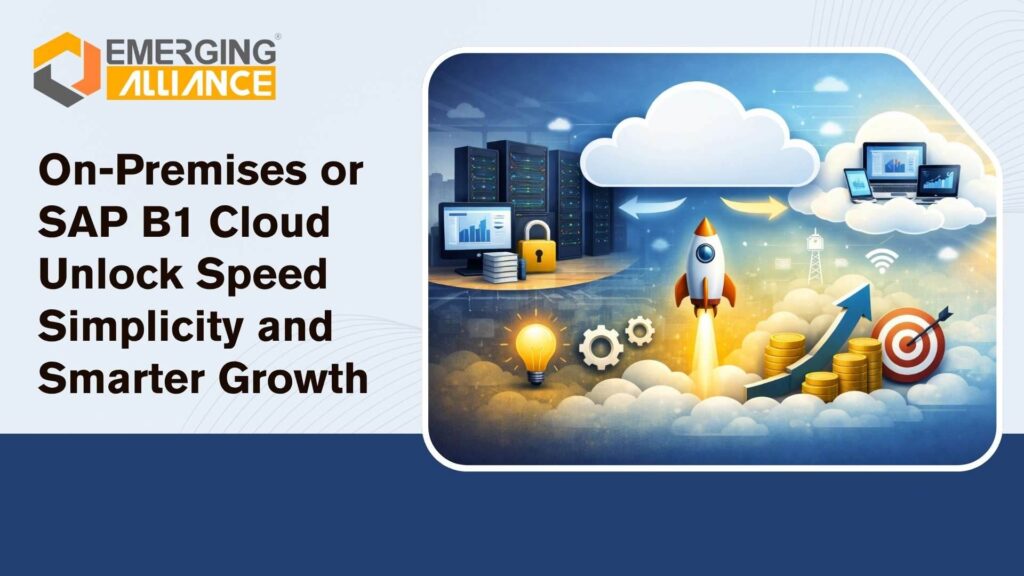 Comparison of SAP Business One Cloud ERP and on-premise SAP B1 highlighting speed, scalability, and complexity differences