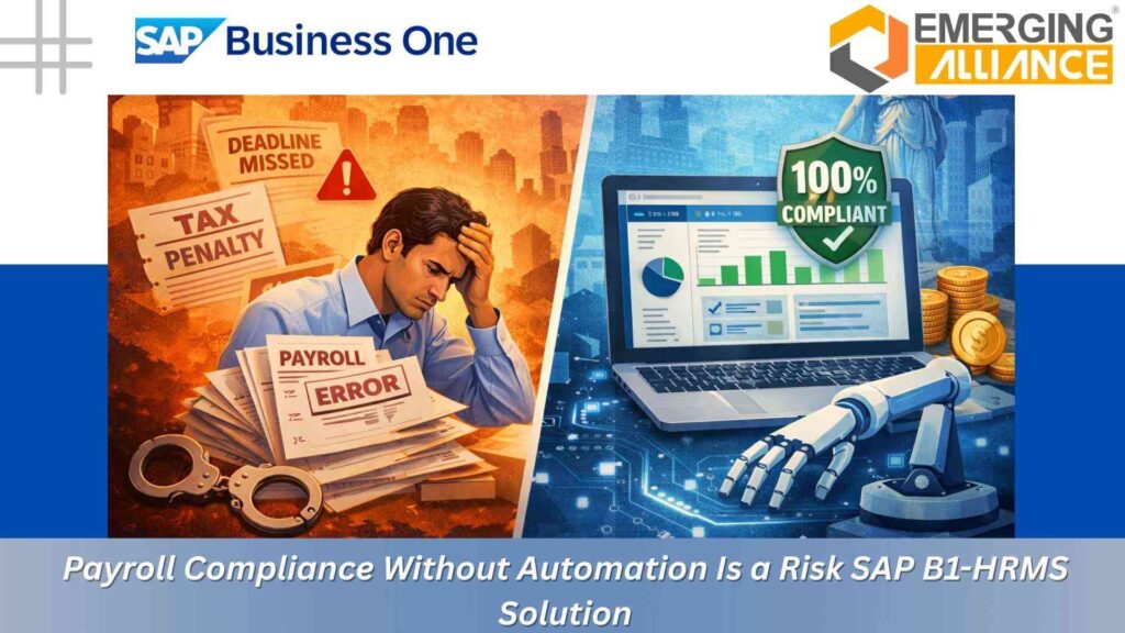 SAP B1-HRMS payroll automation dashboard showing statutory compliance and payroll validation.