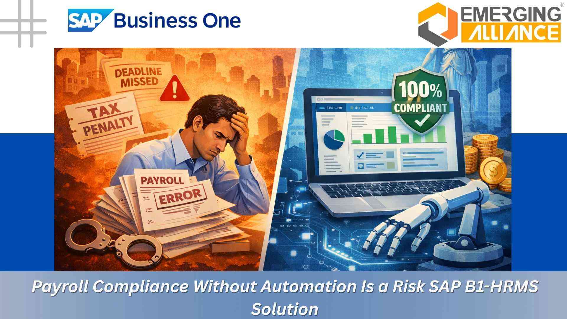 SAP B1-HRMS payroll automation dashboard showing statutory compliance and payroll validation.