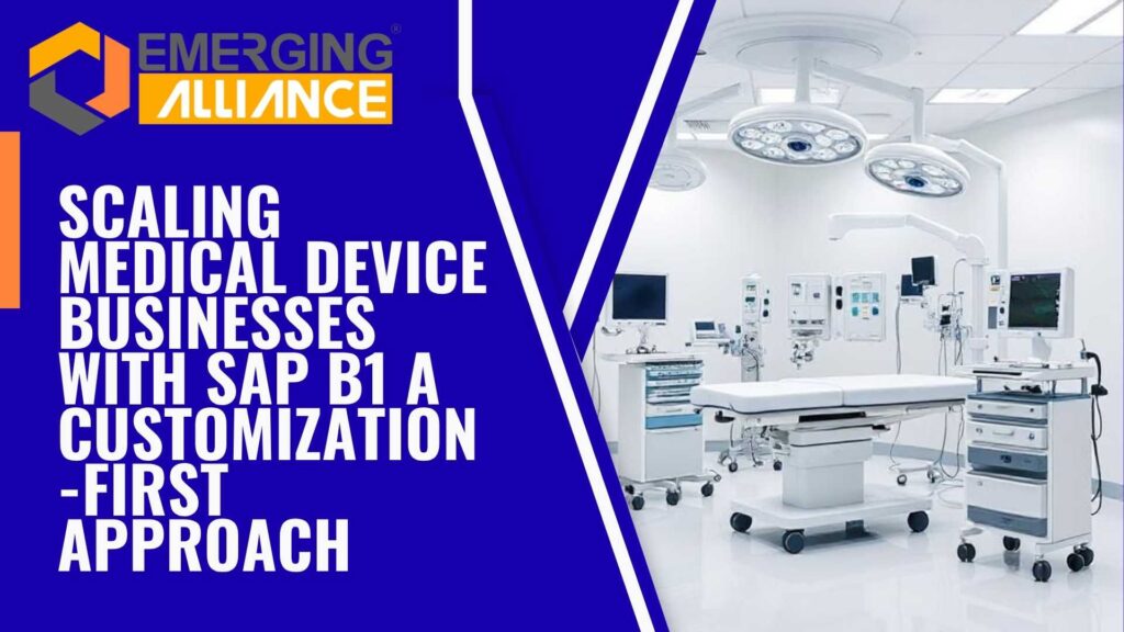 SAP B1 medical equipment ERP showing compliance tracking, inventory, and service management dashboards