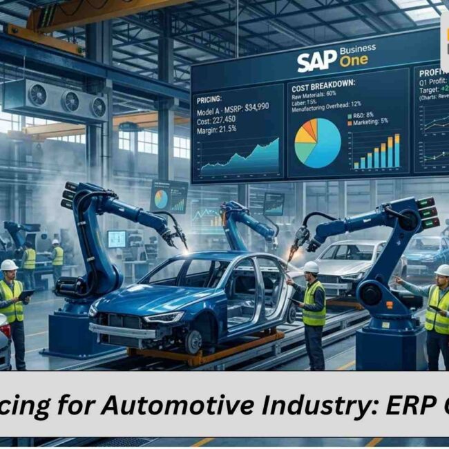 SAP Business One ERP dashboard for automotive industry pricing and cost management overview