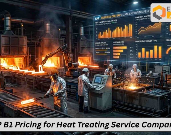 SAP B1 ERP interface showing pricing and modules for heat treating service companies