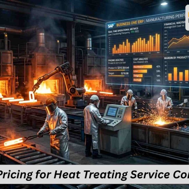 SAP B1 ERP interface showing pricing and modules for heat treating service companies