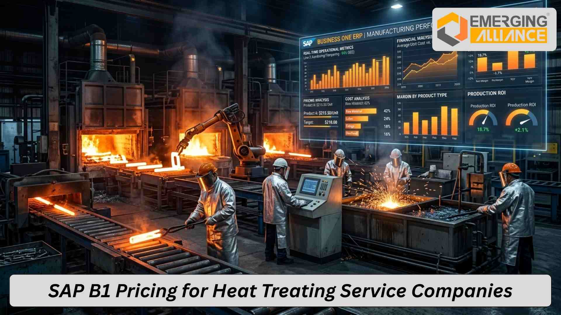 SAP B1 ERP interface showing pricing and modules for heat treating service companies