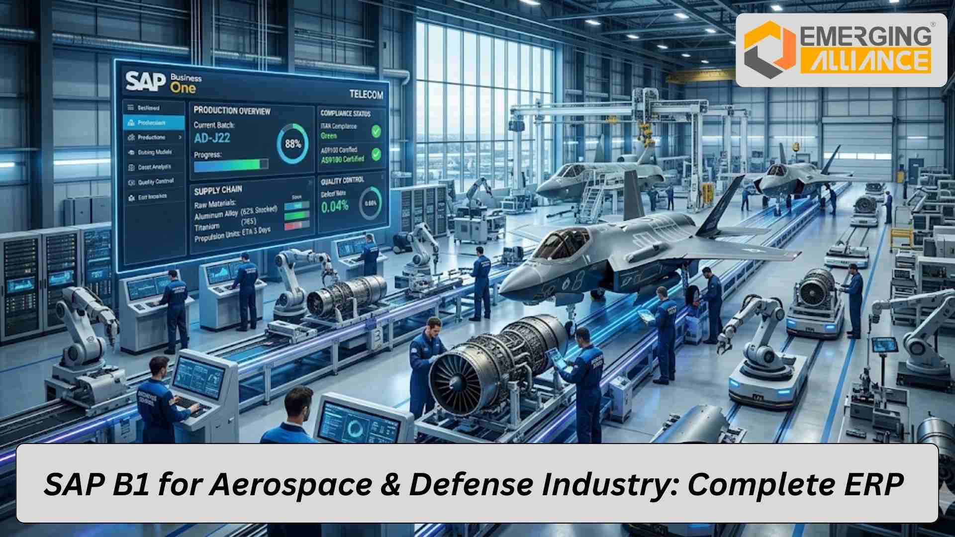 SAP B1 aerospace ERP dashboard showing production, compliance, and supply chain management tools