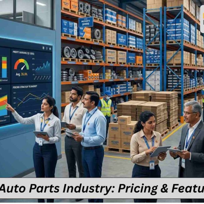 SAP B1 ERP dashboard showing inventory, sales, and pricing data for auto spare parts industry in India