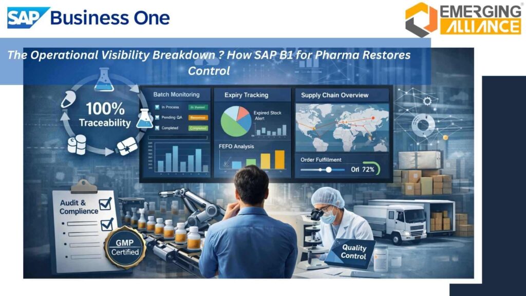 SAP Business One Pharma dashboard showing batch expiry tracking and FEFO inventory management