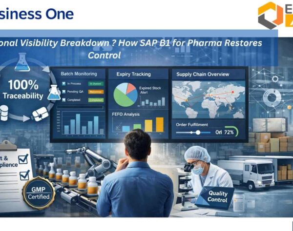 SAP Business One Pharma dashboard showing batch expiry tracking and FEFO inventory management
