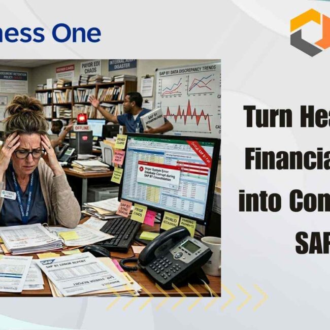 SAP B1 healthcare ERP dashboard showing billing, revenue cycle, and financial analytics for hospitals