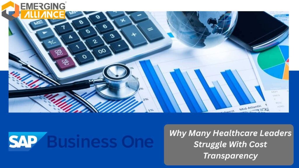 SAP Business One healthcare ERP dashboard showing hospital inventory, procurement costs, and financial analytics for healthcare organizations.