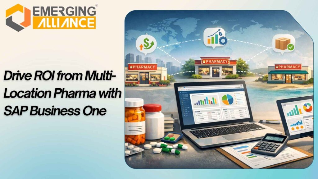 SAP Business One For Pharma dashboard showing real-time visibility across multiple plants, warehouses, and distribution centers