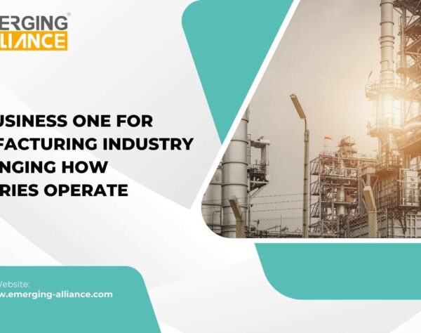 A manufacturing manager using a digital dashboard in a smart factory to track production and inventory levels in real-time with SAP Business One