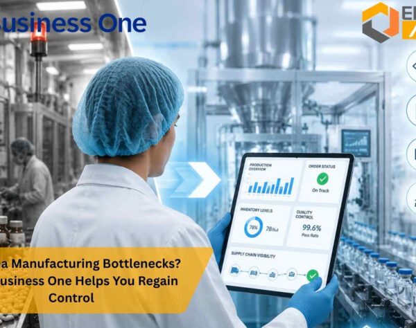 SAP Business One Pharma dashboard with batch traceability and inventory management.