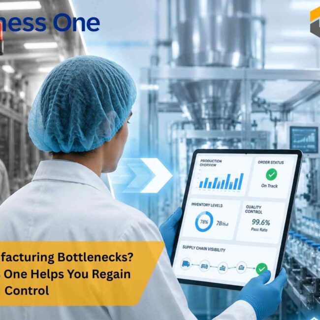 SAP Business One Pharma dashboard with batch traceability and inventory management.