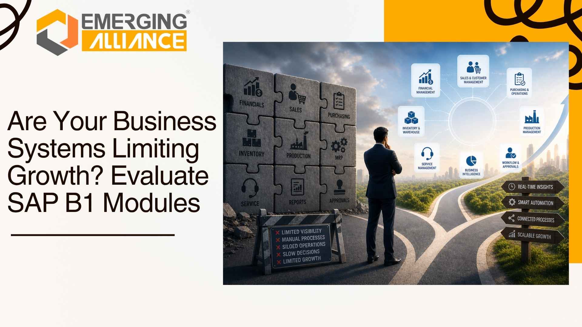 SAP B1 Modules dashboard showing finance, inventory, and manufacturing insights for business scalability and ROI optimization