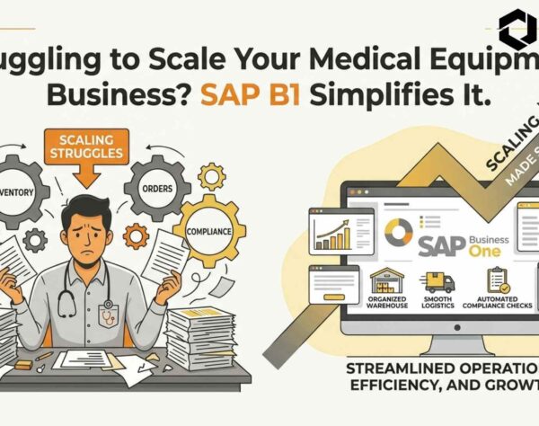 SAP Business One dashboard managing medical equipment inventory, service workflows, and healthcare ERP operations