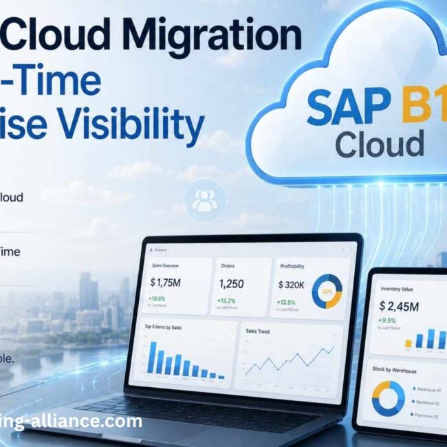 SAP B1 cloud migration dashboard with real-time enterprise visibility and cloud ERP analytics