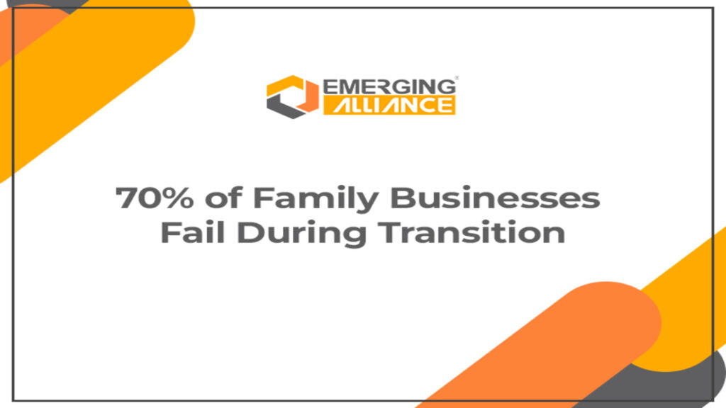 Illustration showing family business transition challenges and the risk of failure during leadership succession.