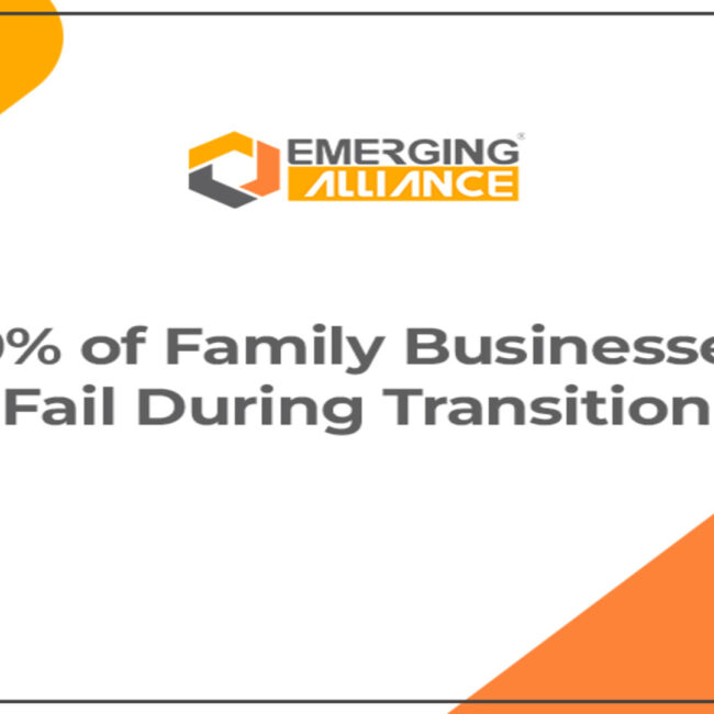 Illustration showing family business transition challenges and the risk of failure during leadership succession.