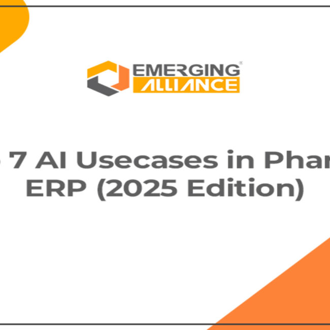 Illustration of AI-powered ERP applications in the pharmaceutical industry, including analytics and automation.