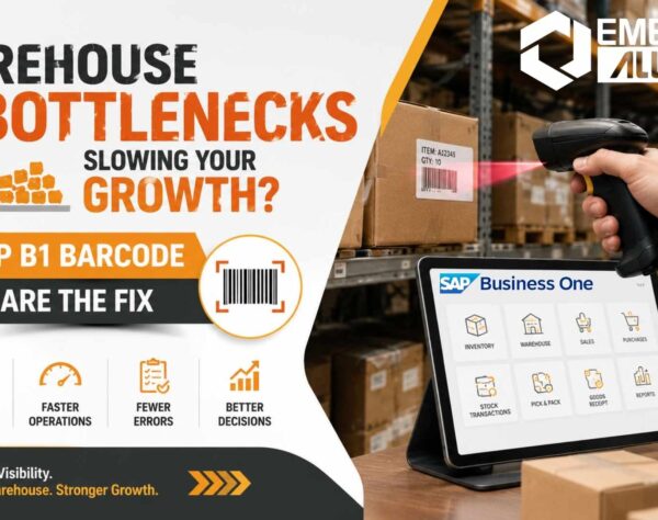 SAP B1 Barcodes enabling real-time inventory tracking, barcode scanning, warehouse automation, and supply chain visibility in SAP Business One.