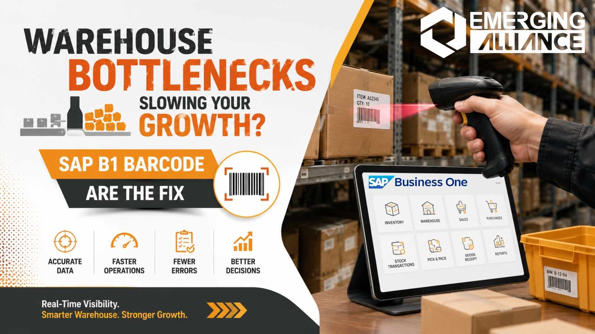 SAP B1 Barcodes enabling real-time inventory tracking, barcode scanning, warehouse automation, and supply chain visibility in SAP Business One.