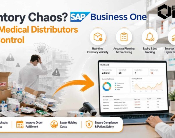 SAP Business One dashboard helping medical equipment distributors manage inventory, compliance, procurement, and distribution operations
