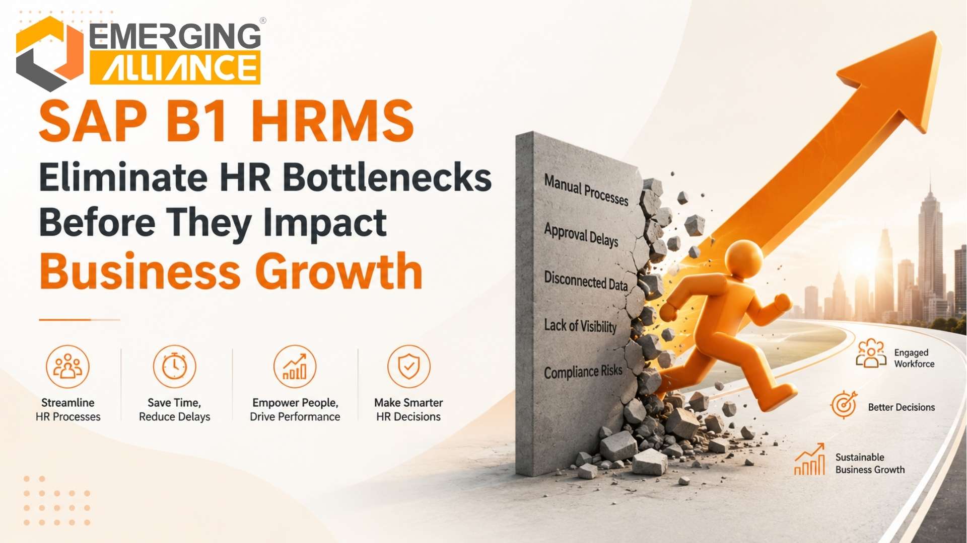SAP Business One HRMS dashboard showing employee management, payroll automation, workforce visibility, and HR process optimization