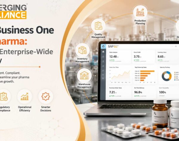 SAP Business One for pharma providing real-time visibility across manufacturing, distribution, inventory, quality, and compliance operations
