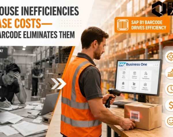 SAP Business One barcode solution enabling real-time inventory tracking, warehouse automation, and mobile barcode scanning operations.