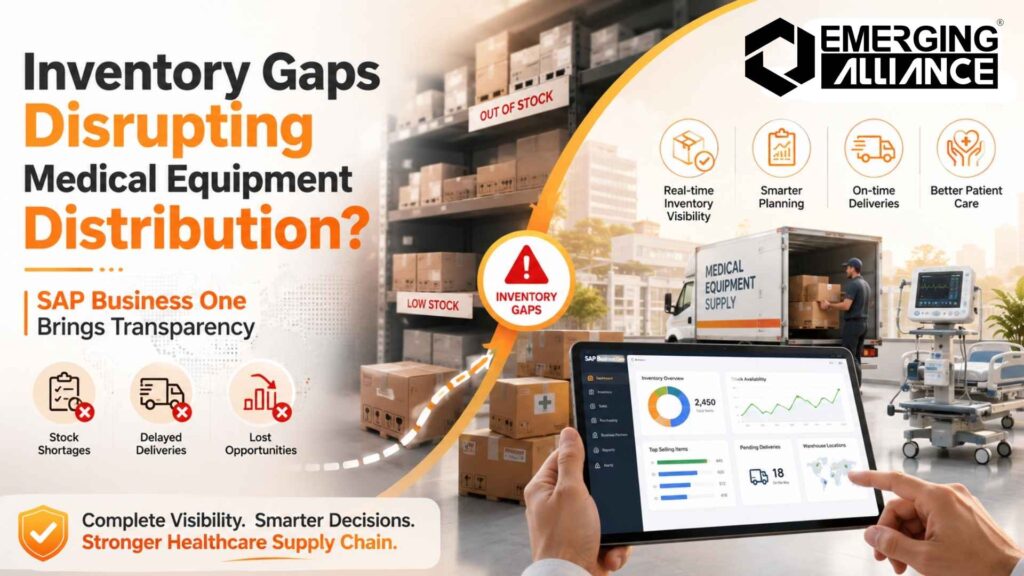 SAP Business One for medical equipment distributors improving inventory management, warehouse visibility, procurement, compliance, and operational efficiency.