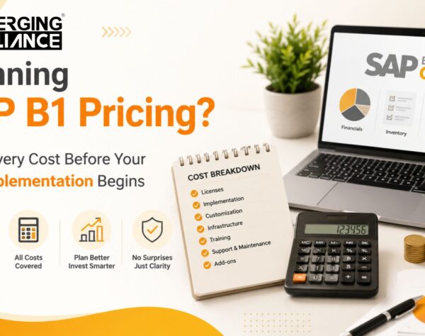 SAP Business One pricing guide illustrating license costs, implementation expenses, cloud deployment, and ERP investment planning for enterprises.