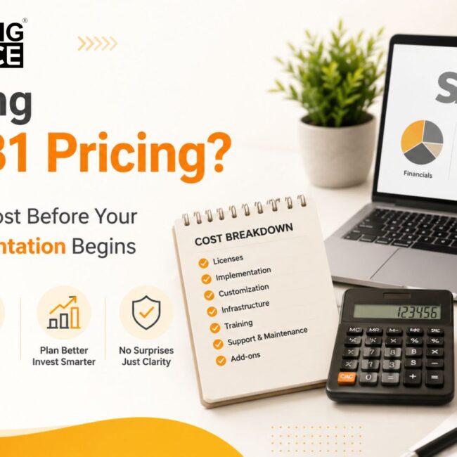 SAP Business One pricing guide illustrating license costs, implementation expenses, cloud deployment, and ERP investment planning for enterprises.