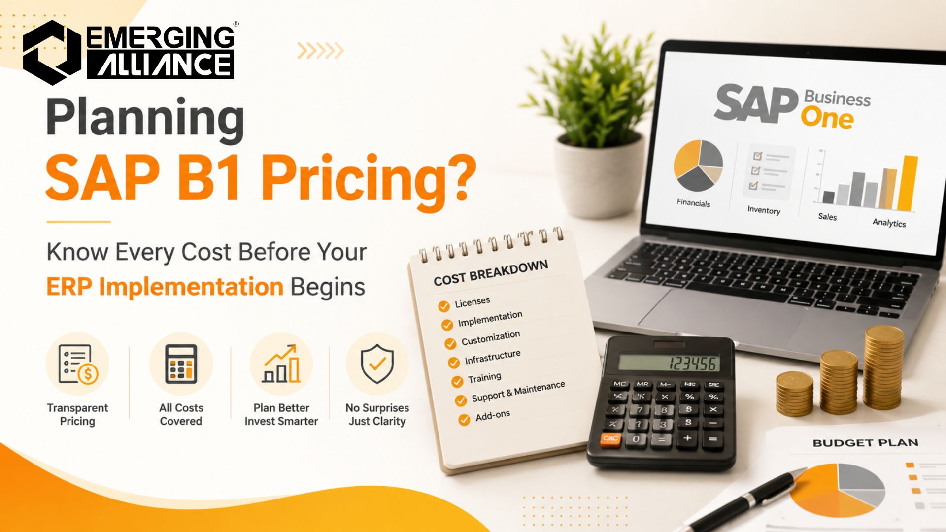 SAP Business One pricing guide illustrating license costs, implementation expenses, cloud deployment, and ERP investment planning for enterprises.