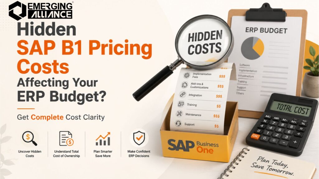 SAP B1 Pricing guide showing ERP licensing, implementation costs, cloud pricing, and budget planning for enterprise digital transformation.
