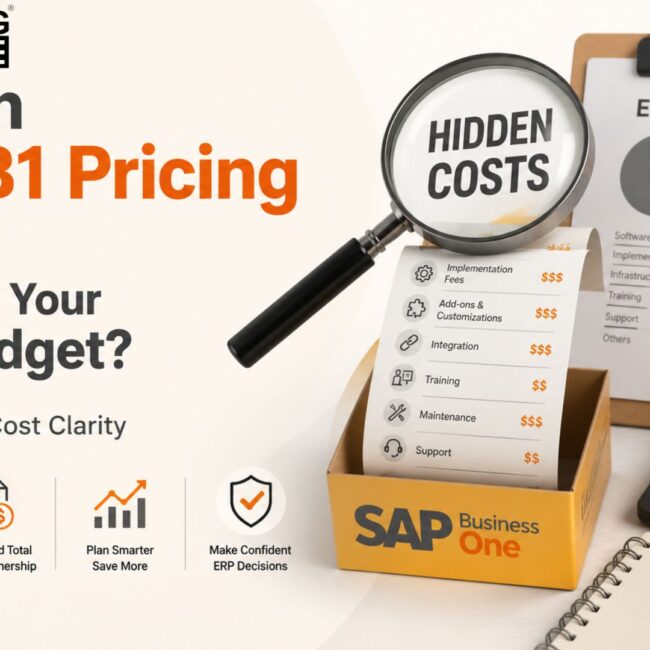 SAP B1 Pricing guide showing ERP licensing, implementation costs, cloud pricing, and budget planning for enterprise digital transformation.